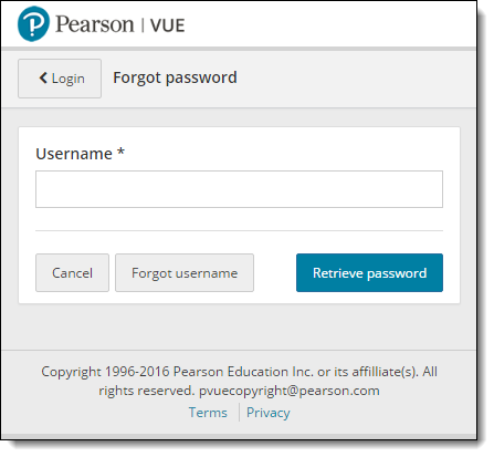Forgot password page, enter username to retrieve password
